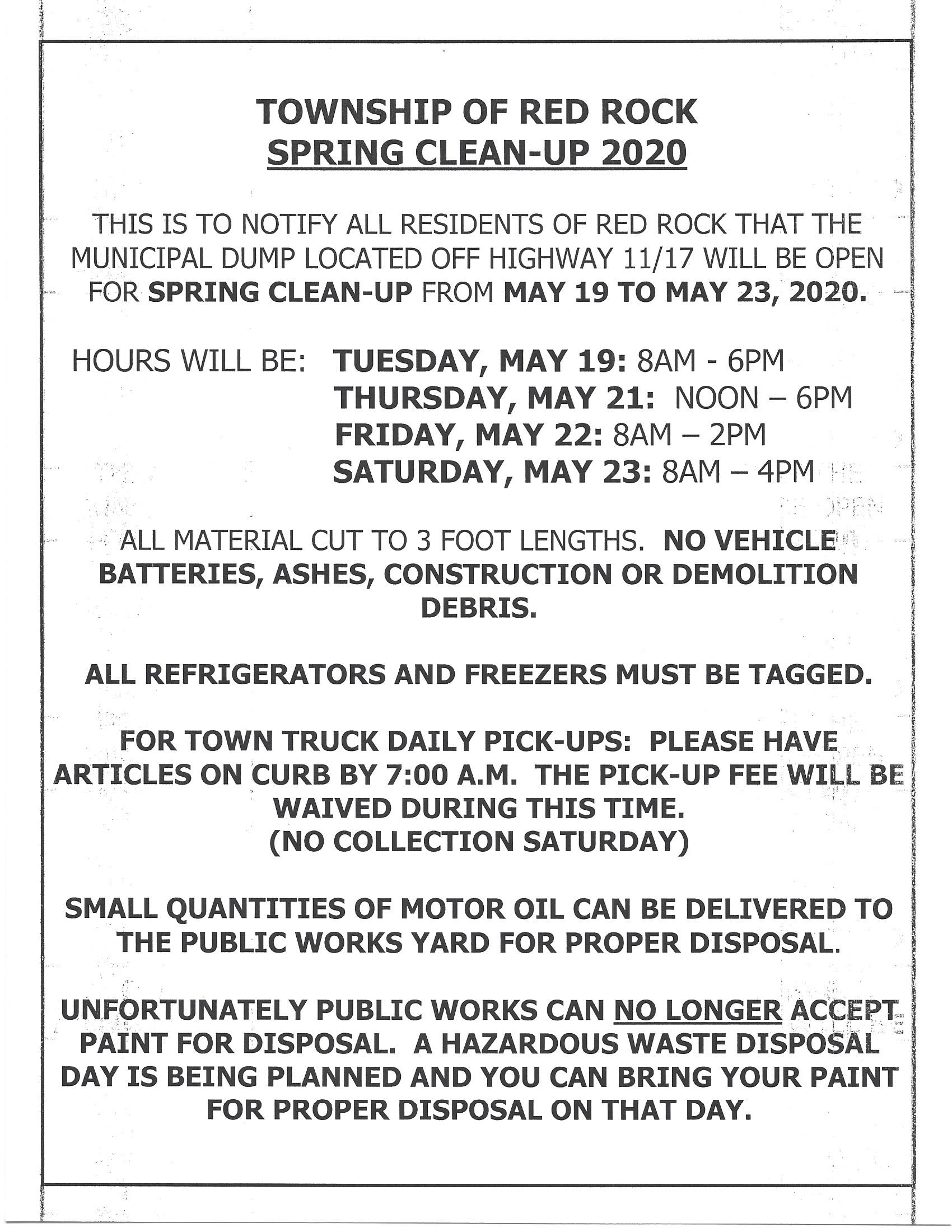 Spring Cleanup 2020 Red Rock Township